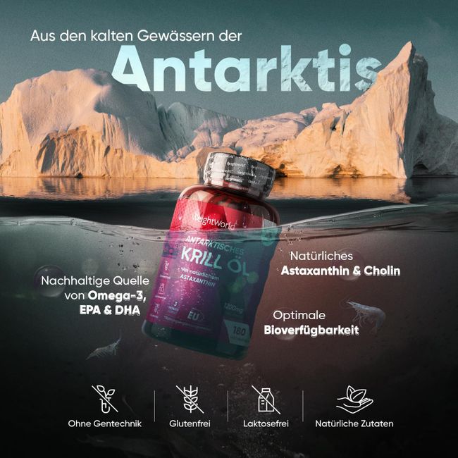WeightWorld | Antarktisches Krillöl für Augen, Gelenke und Haare - 180 Weichkapseln