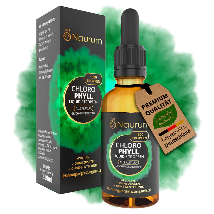 Naurum | Chlorophyll Liquid Tropfen - Natürliches Chlorophyll aus Alfalfa - 50 ml