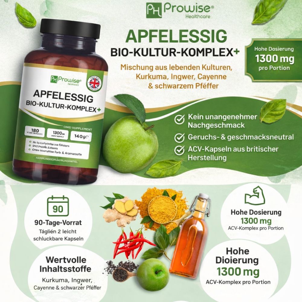 Prowise Healthcare Apfelessig-Komplex 1300 mg · 180 Kapseln – Bild 2