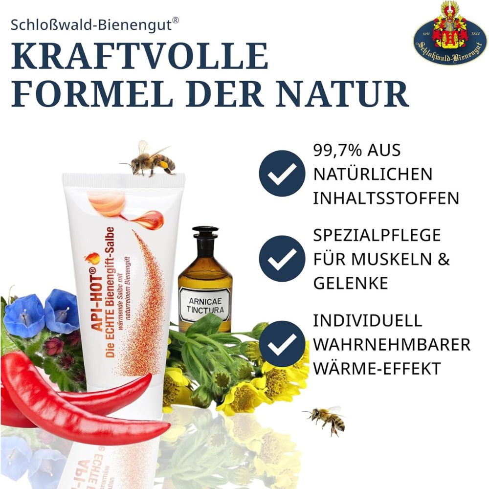 Schloßwald-Bienengut | Die ECHTE Bienengift-Salbe API-HOT® + API-REGENT® (2x50ml) + Gratis Probe