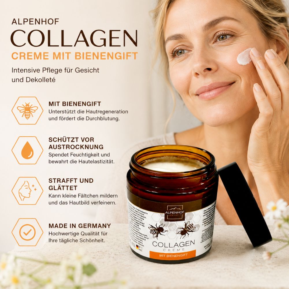 Alpenhof | Collagen Creme mit Bienengift zur täglichen Pflege von Gesicht und Dekolleté - 100ml