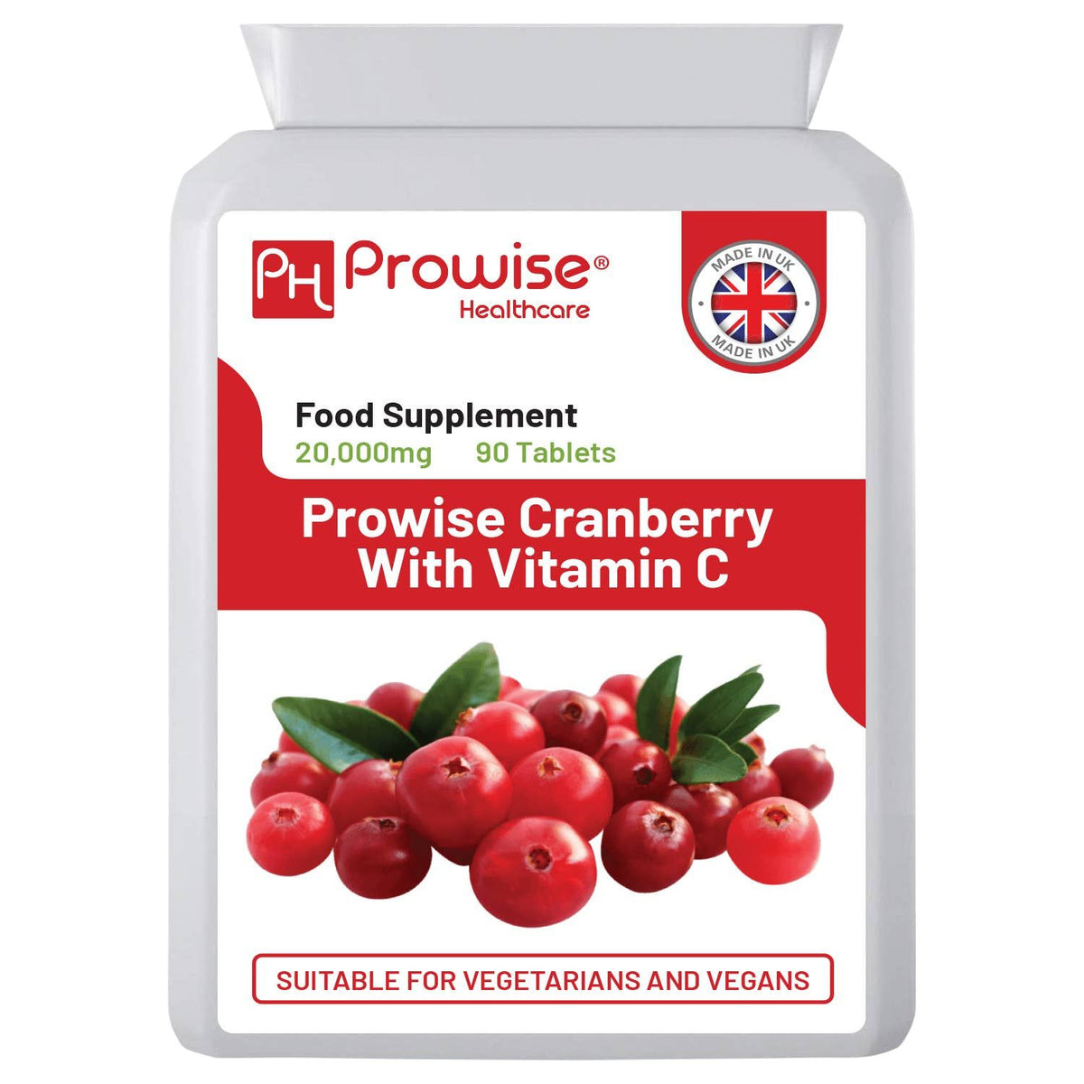 Prowise Healthcare Doppelte Stärke Cranberry 20.000 mg mit Vitamin C · 90 Tabletten
