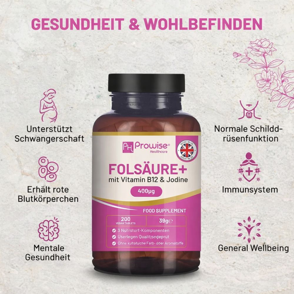 Prowise Healthcare Folsäuretabletten Vitamin B9 400 µg · 400 vegane Tabletten – Bild 2