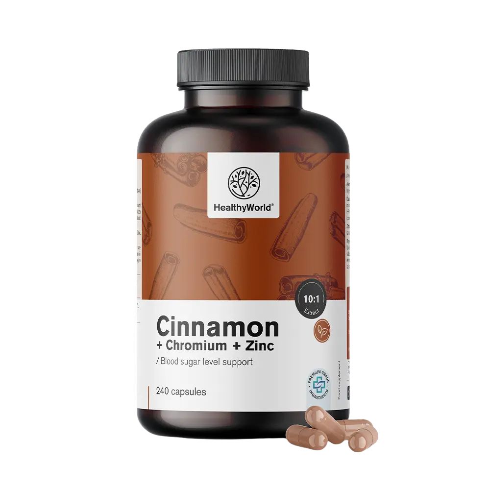 HealthyWorld | Zimt mit Chrom und Zink zur Regulierung des Blutzuckerspiegels - 240 Kapseln
