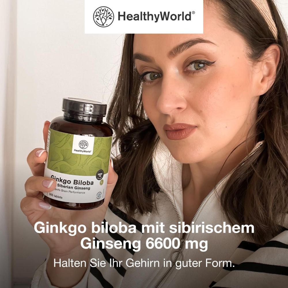 HealthyWorld | Ginkgo mit Sibirischem Ginseng 6600 mg - 365 Tabletten