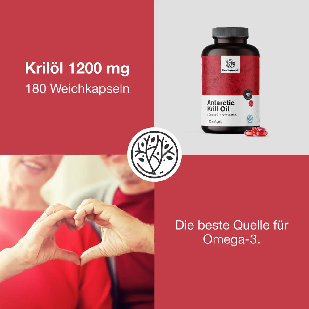HealthyWorld | Krillöl 1200 mg für Herz, Blutgefäße und Leber - 180 Weichkapseln