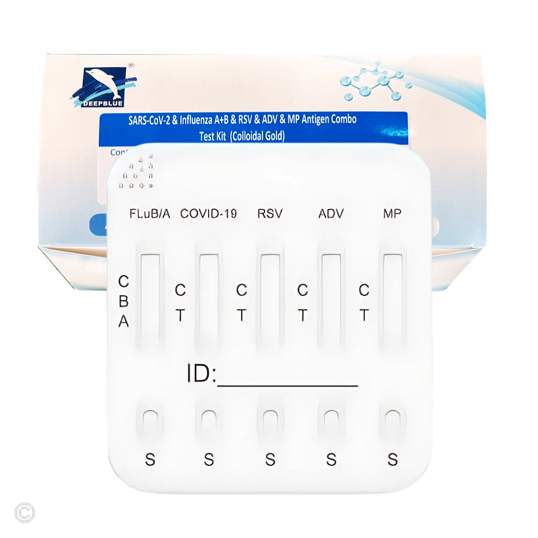 Deepblue 6in1 Profi Antigen Combo Test für COVID-19 (Corona), Grippe A/B, RSV, Adenovirus & Mycoplasma (MP) 15 Stück Packung