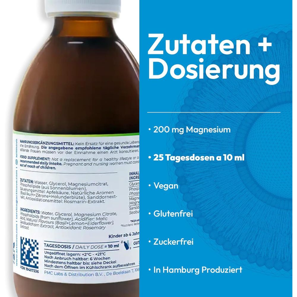 ActiNovo | Magnesium Liposomal mit Zitrone-, Basilikum-, Holundergeschmack - 250ml