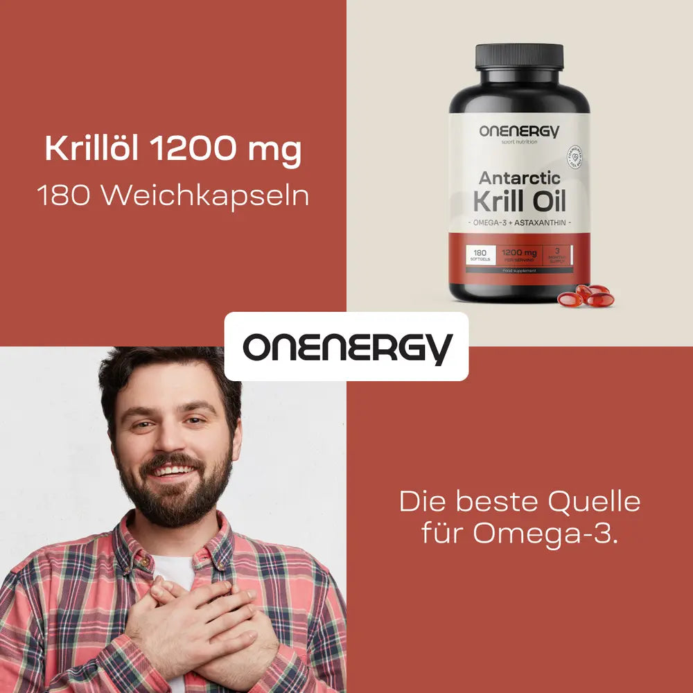 OnEnergy | Antarctic Krillöl 1200 mg mit Omega-3 + Astaxanthin - 180 Weichkapseln