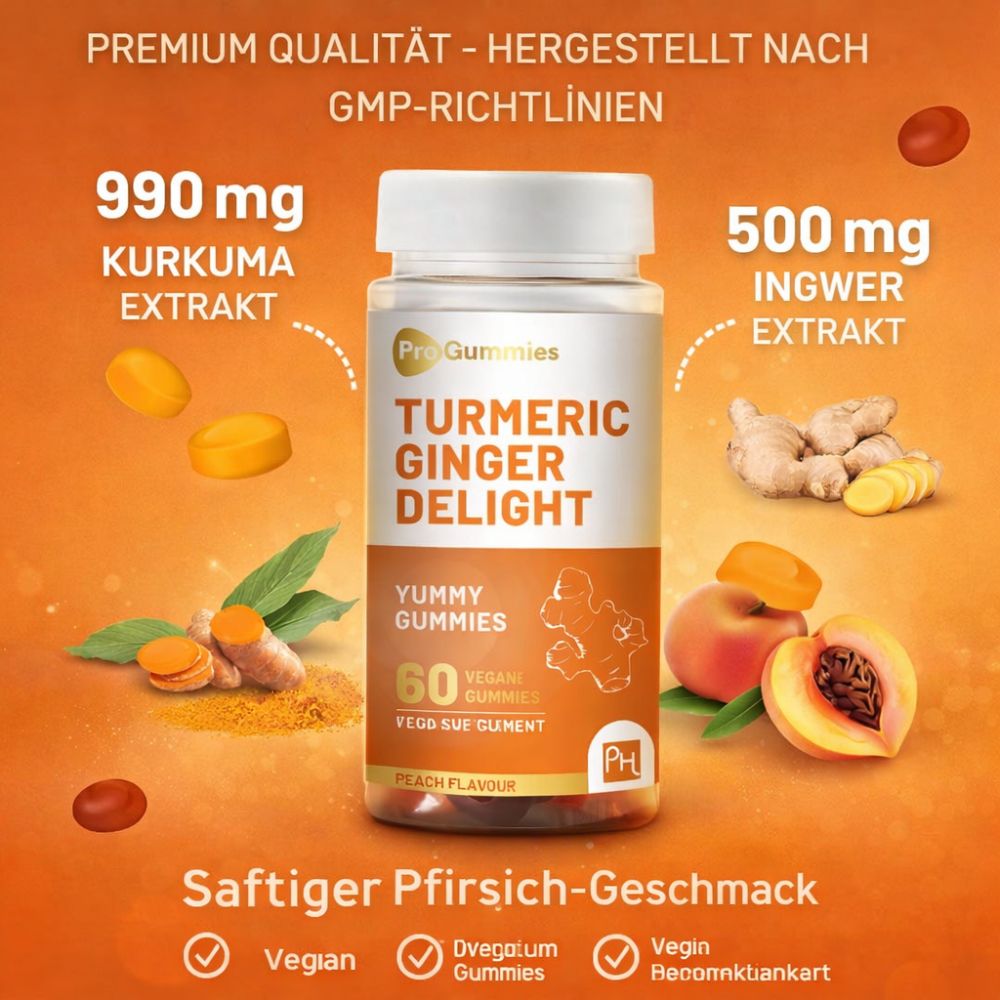 Prowise Healthcare Turmeric Ginger Delight mit Pfirsichgeschmack · 60 vegane Gummies – Bild 2
