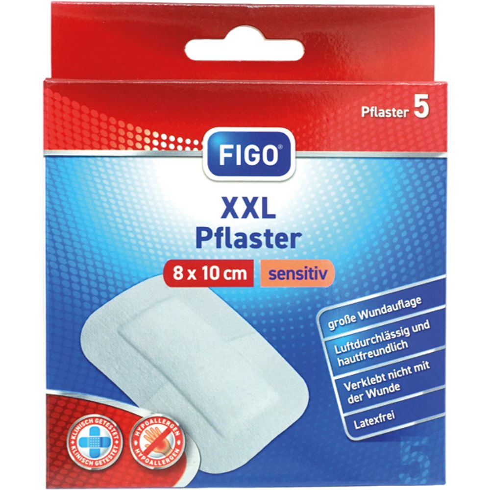 Figo | Wundpflaster XXL Pflaster sensitiv 80x100mm weiß - 5 Stück