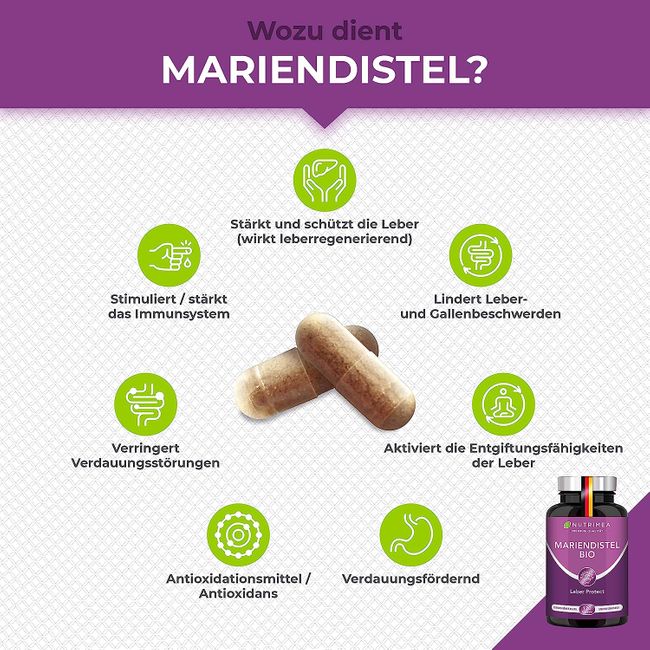 Nutrimea | Mariendistel BIO - Natürlich Leber & Körper entgiften | Reines Mariendistel-Extrakt