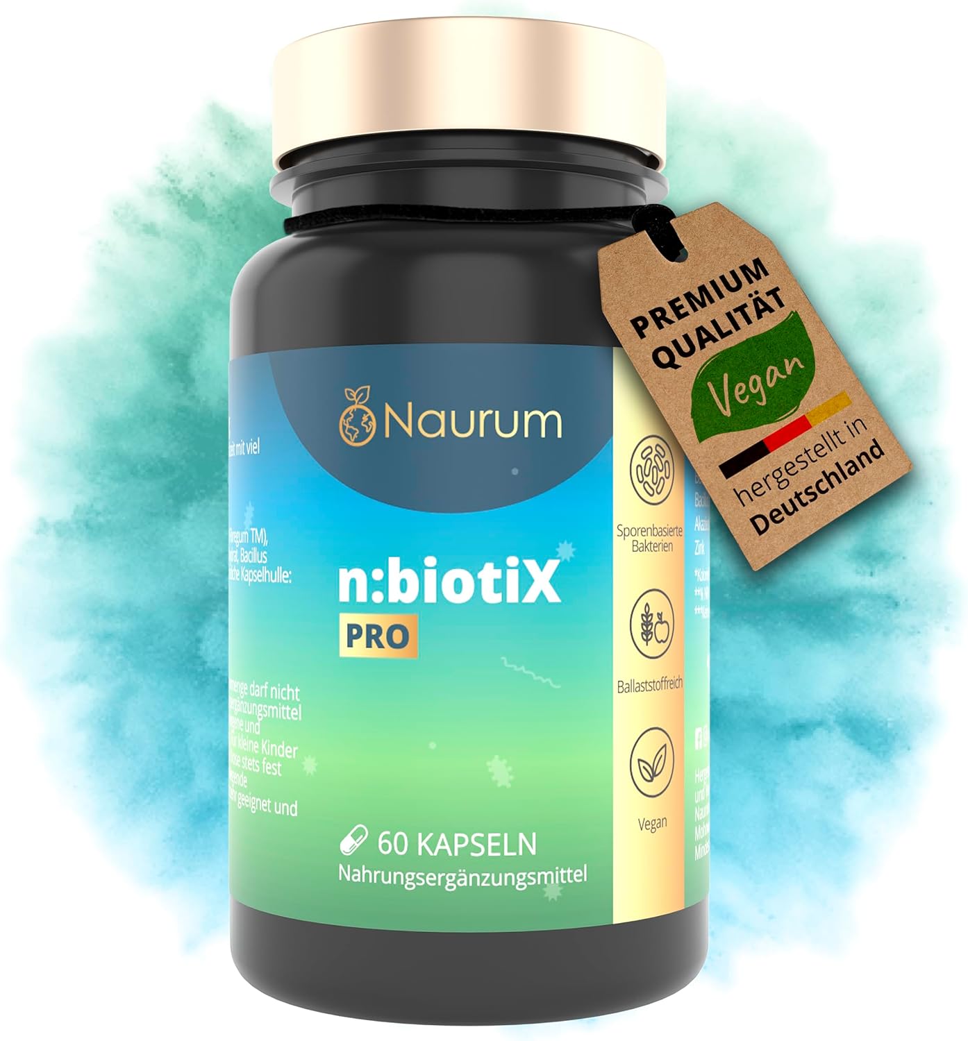 Naurum | n:biotiX Pro - Sporenbasierte Bakterienkulturen mit Ballaststoffen und Zink - 60 Kapseln