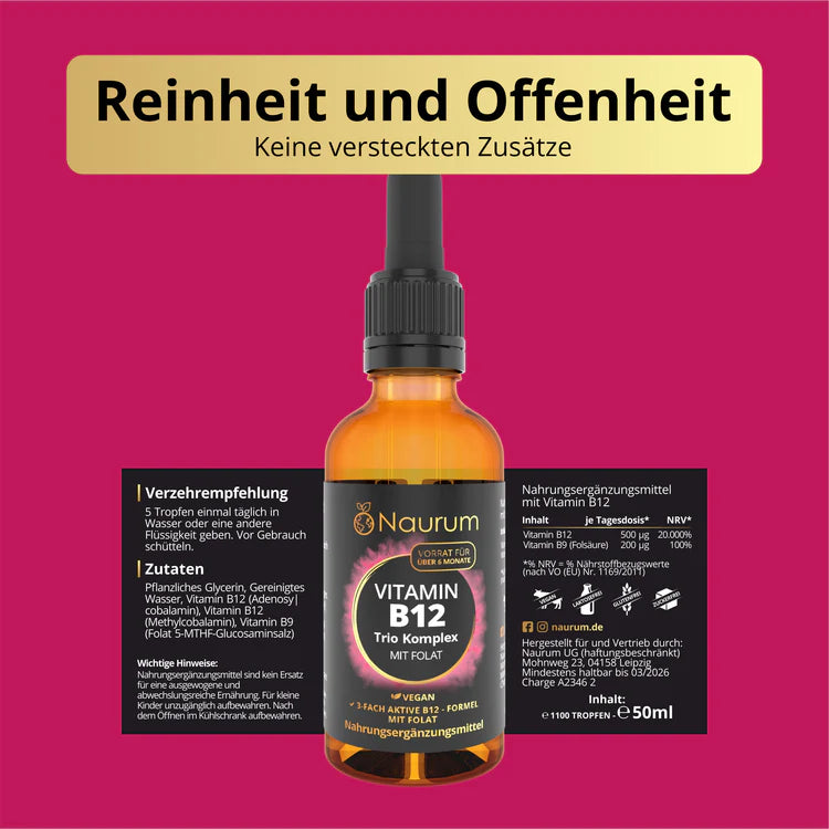 Naurum | Vitamin B12 Trio Komplex mit Folat - 50ml