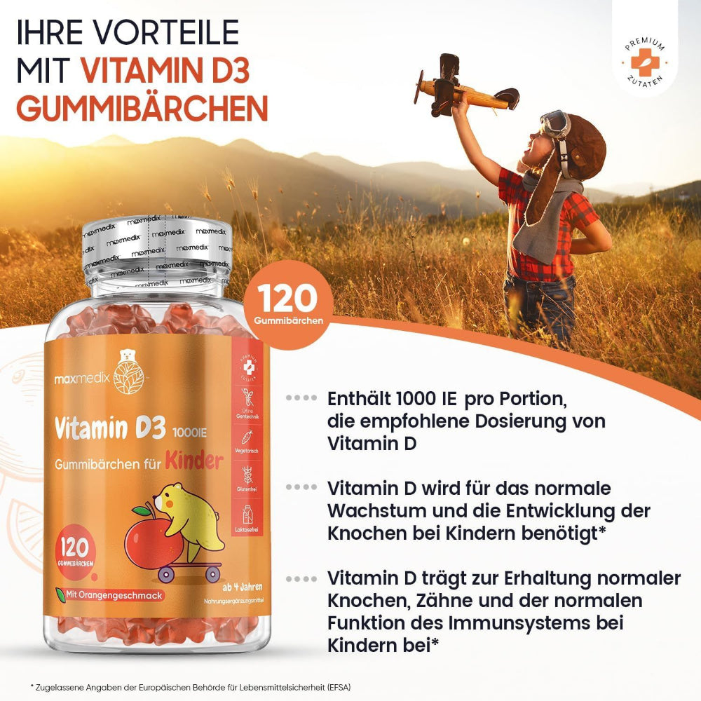 maxmedix | Vitamin D3 Kinder Gummibärchen 1000 IE - 120 Stück