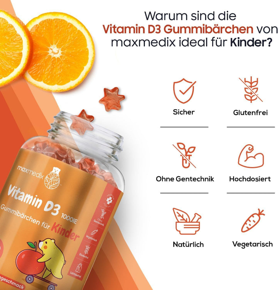 maxmedix | Vitamin D3 Kinder Gummibärchen 1000 IE - 120 Stück