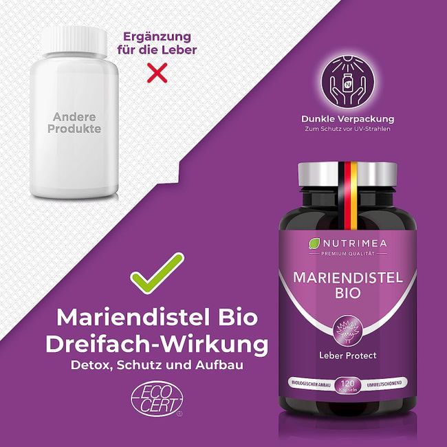Nutrimea | Mariendistel BIO - Natürlich Leber & Körper entgiften | Reines Mariendistel-Extrakt