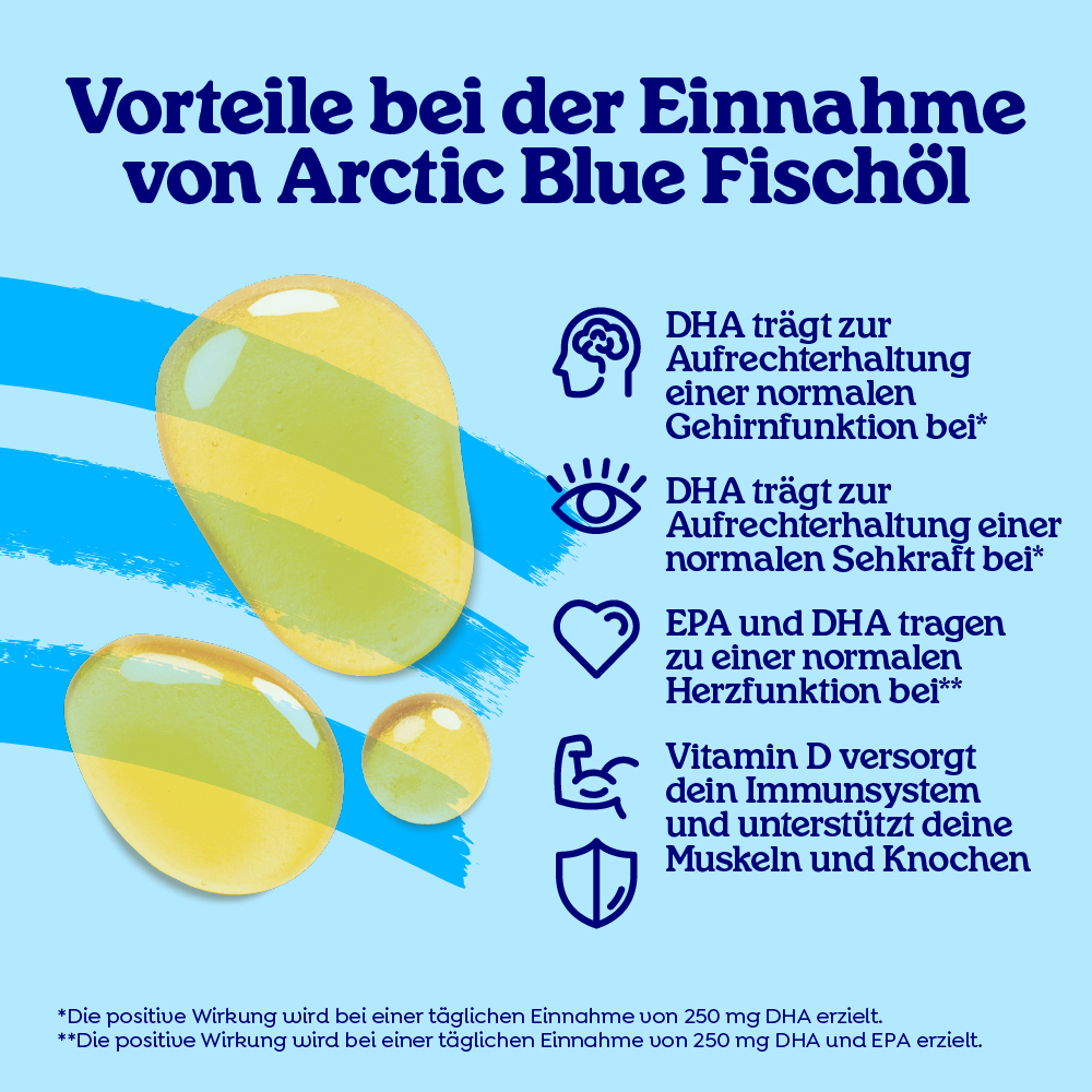 Arctic Blue | Omega 3 DHA- und EPA-Fischöl mit Vitamin D3 (Orangengeschmack) - MSC - 250 ml