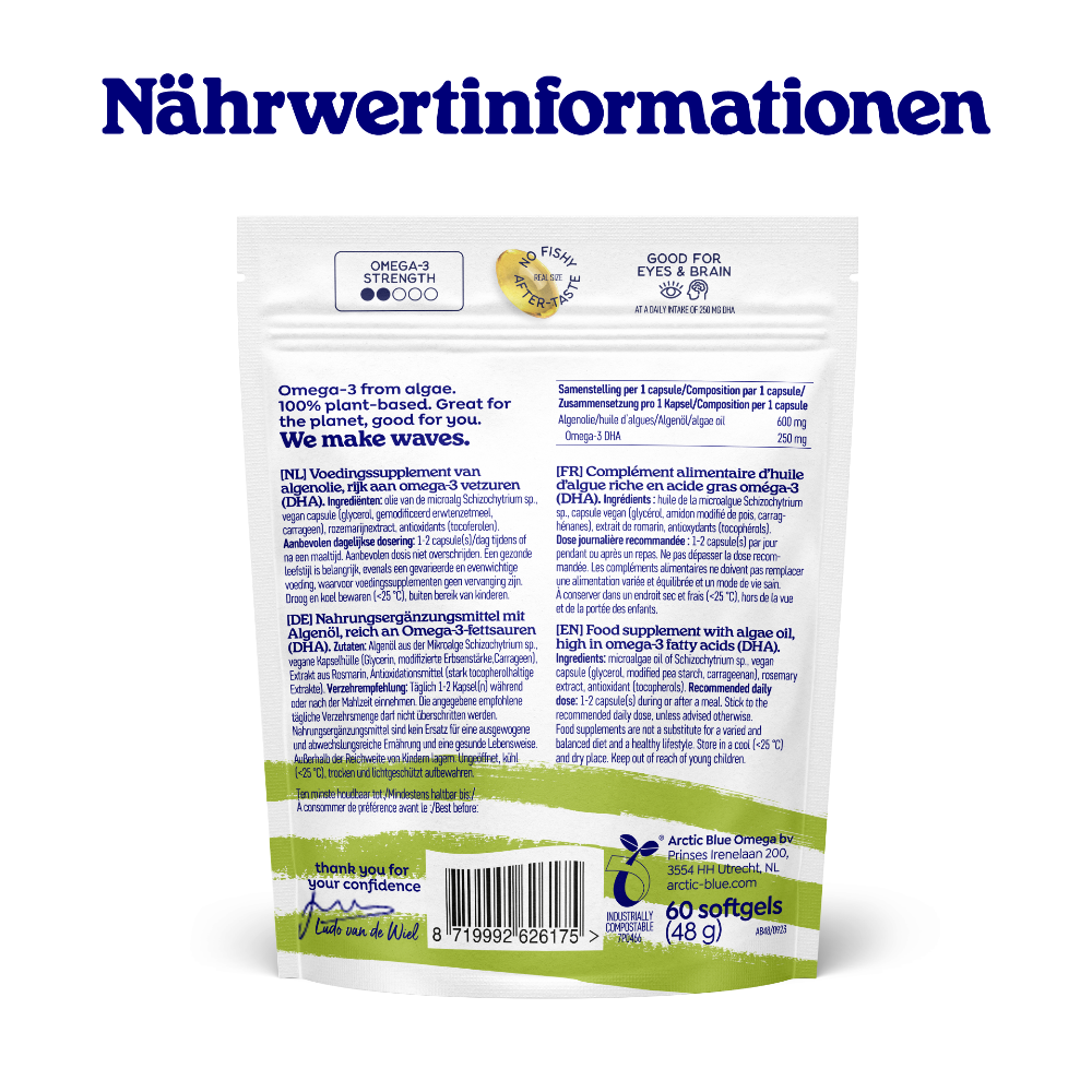 Arctic Blue | Omega 3 Algenöl DHA - Vegan - 60 Weichkapseln