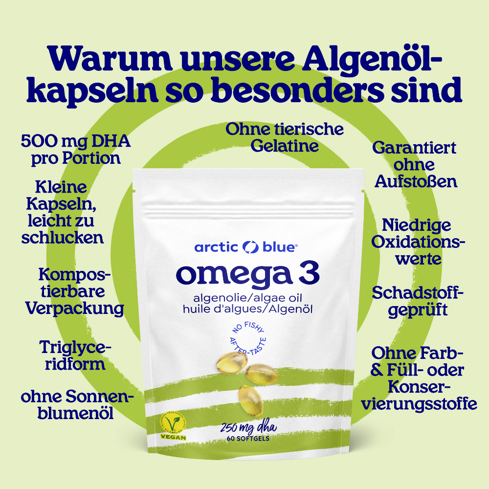 Arctic Blue | Omega 3 Algenöl DHA - Vegan - 60 Weichkapseln