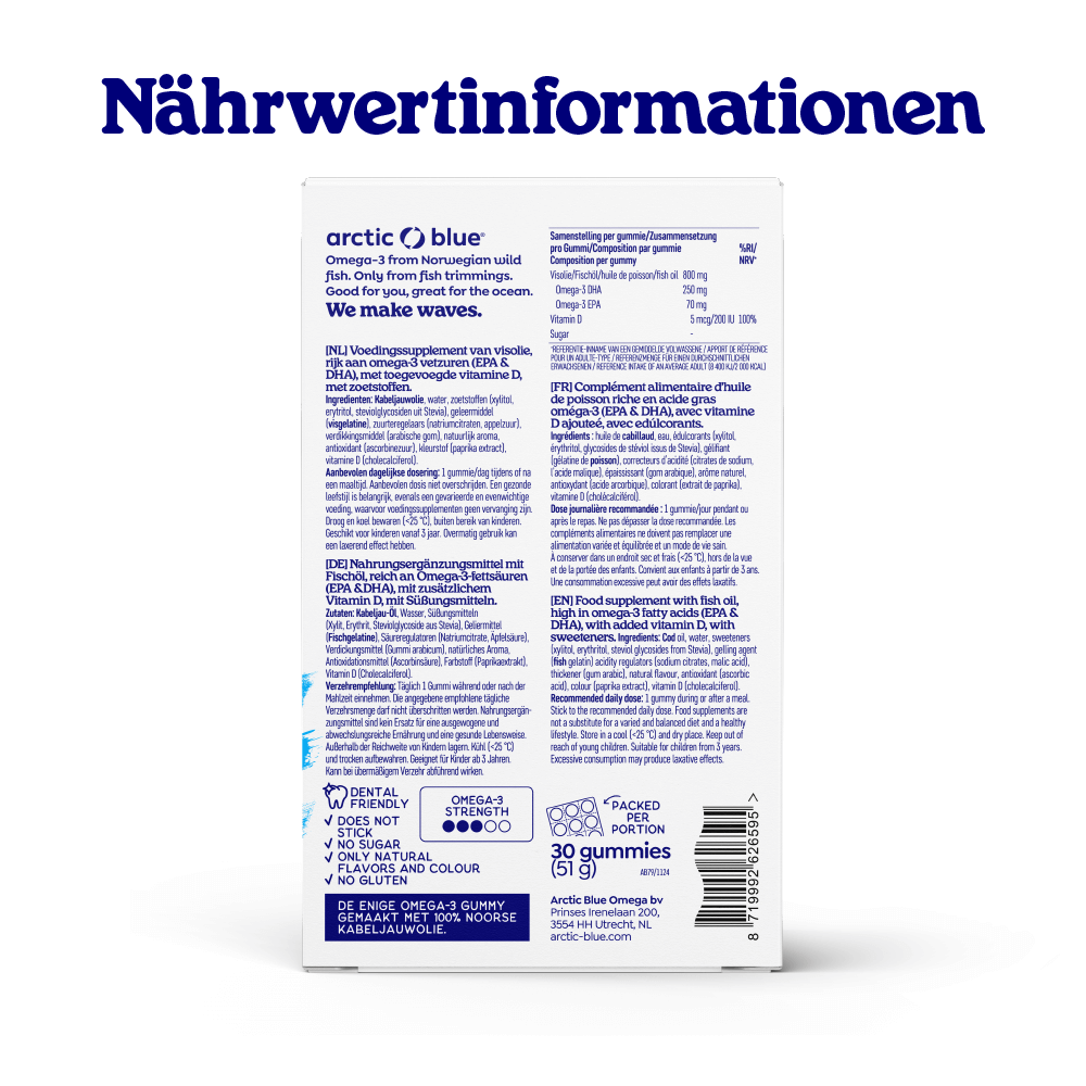 Arctic Blue | Omega-3-Gummis DHA + EPA mit Vitamin D3 - MSC (30 Gummibärchen)