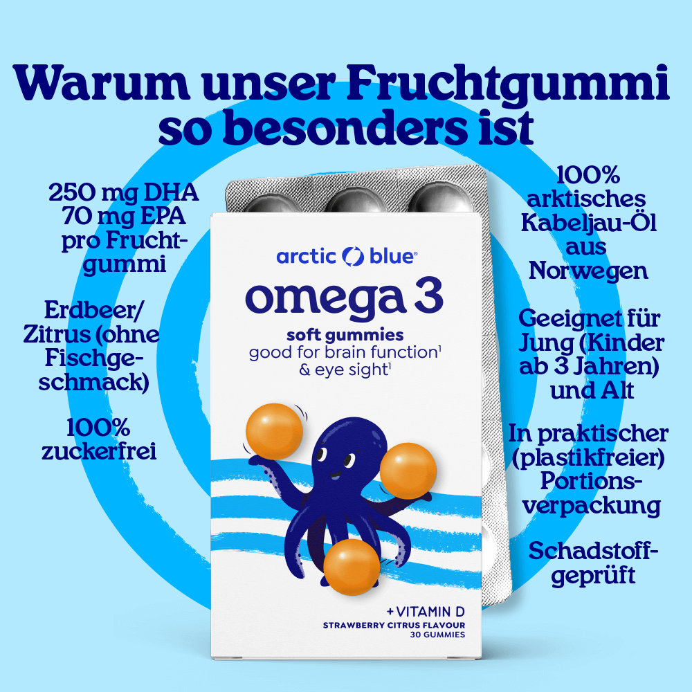 Arctic Blue | Omega-3-Gummis DHA + EPA mit Vitamin D3 - MSC (30 Gummibärchen)