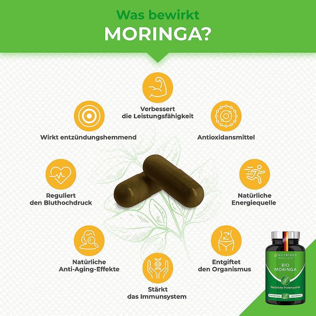 Nutrimea | MORINGA Oleifera Kapseln | BIO Zertifiziert OHNE Zusätze  SUPERFOOD 100% VEGAN