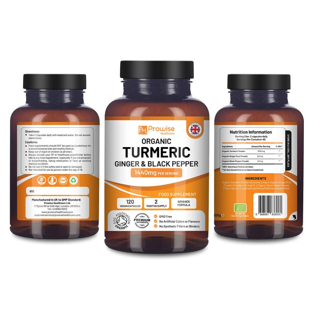 Prowise Healthcare | Kurkuma 1440 mg mit Schwarzem Pfeffer und Ingwer - 120 vegane Kapseln