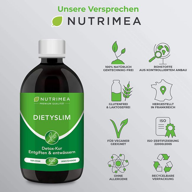 Nutrimea DietySlim DETOX-Kur - 100% Vegan - Natürlich Leber & Körper entgiften - 500ml