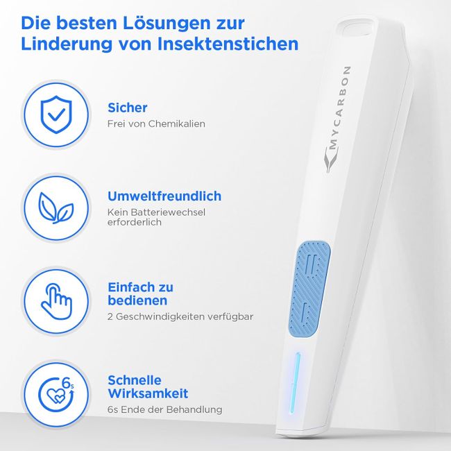 MYCARBON Mückenstich Hitzestift, USB-C Insektenstichheiler mit schneller Linderung von Juckreiz & Schwellungen, keine chemischen Stoffe, Sicher, kompakt und handlich