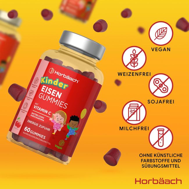 Horbaach | Eisen + Vitamin C Gummibärchen für Kinder  - 60 Stück