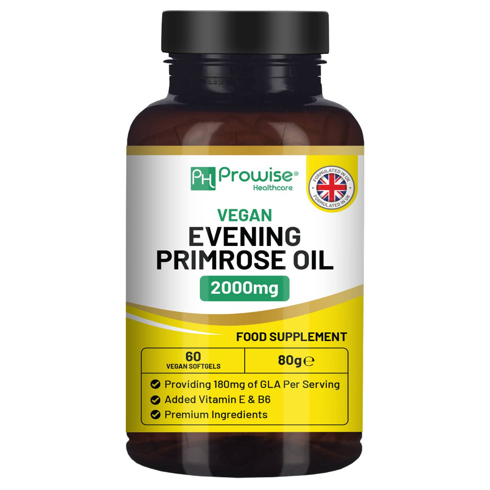Prowise Healthcare | Veganes Nachtkerzenöl 2000mg mit Vitamin E & B6 – 60 Weichkapseln