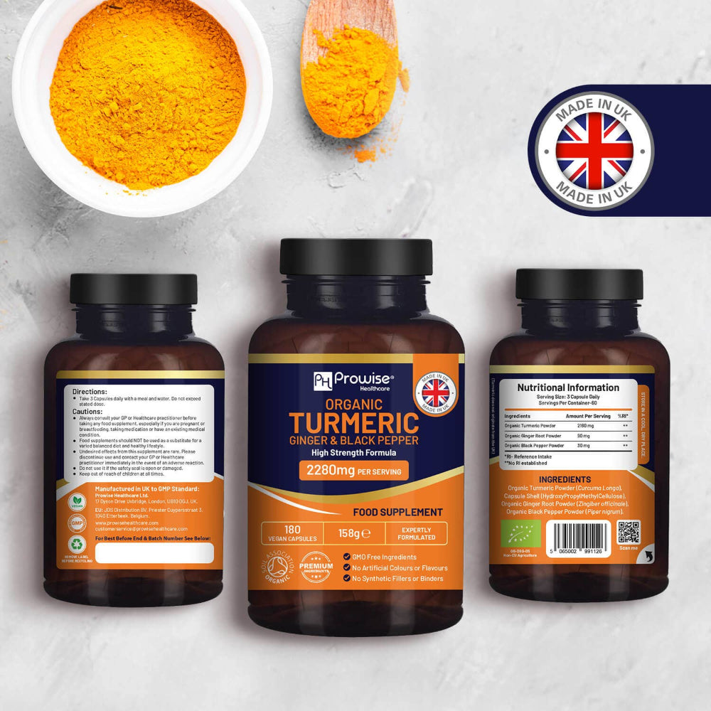 Prowise Healthcare | Bio-Kurkuma 2280 mg mit schwarzem Pfeffer und Ingwer - 180 Kapseln