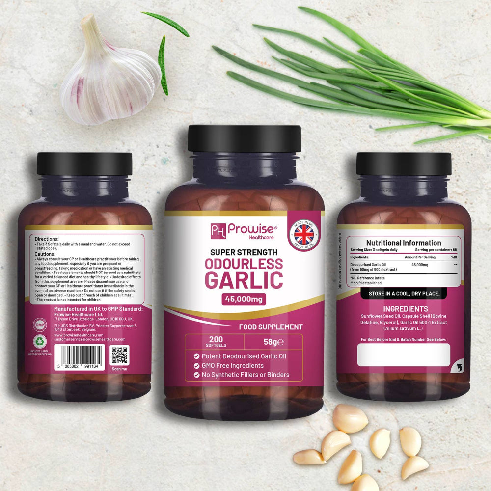 Prowise Healthcare | Hochwertige geruchlose Knoblauchkapseln 45.000 mg - 200 Weichkapseln