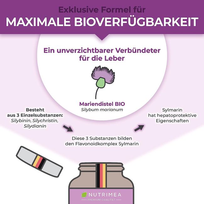 Nutrimea | Mariendistel BIO - Natürlich Leber & Körper entgiften | Reines Mariendistel-Extrakt