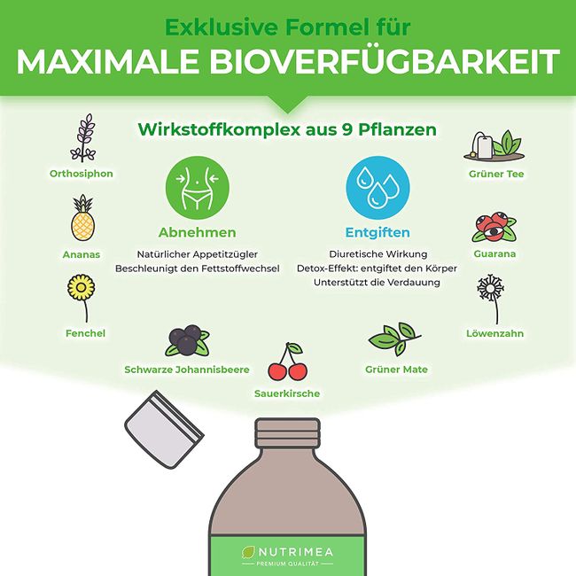 Nutrimea DietySlim DETOX-Kur - 100% Vegan - Natürlich Leber & Körper entgiften - 500ml