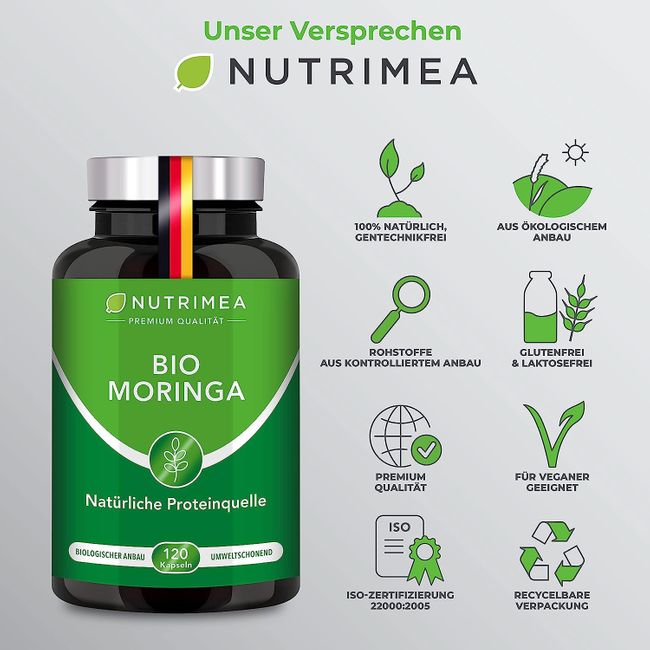 Nutrimea | MORINGA Oleifera Kapseln | BIO Zertifiziert OHNE Zusätze  SUPERFOOD 100% VEGAN