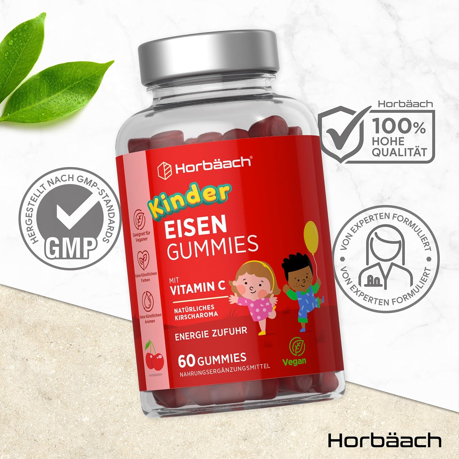 Horbaach | Eisen + Vitamin C Gummibärchen für Kinder  - 60 Stück