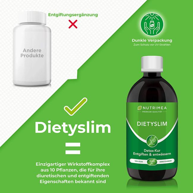 Nutrimea DietySlim DETOX-Kur - 100% Vegan - Natürlich Leber & Körper entgiften - 500ml