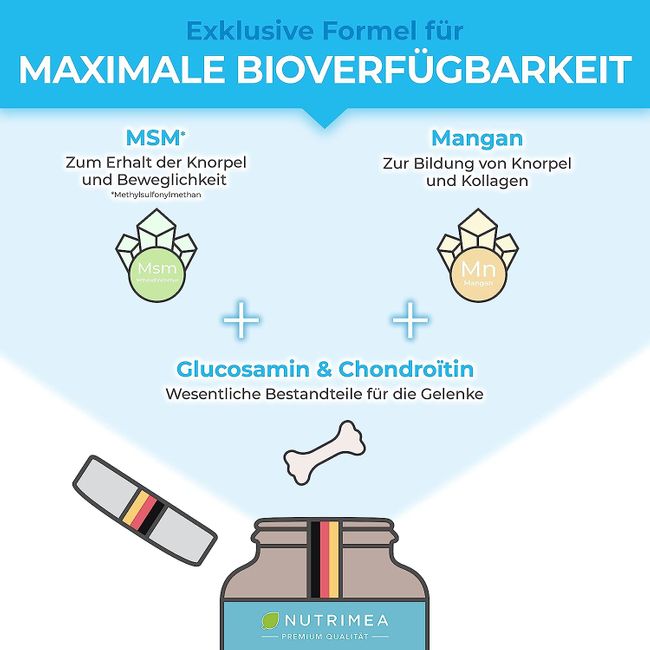 Nutrimea Glucosamin & Chondroitin Hochdosiert + MSM + MANGAN - 90 Kapseln