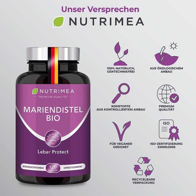 Nutrimea | Mariendistel BIO - Natürlich Leber & Körper entgiften | Reines Mariendistel-Extrakt