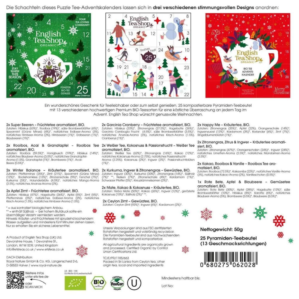 English Tea Shop | Adventskalender "Red Christmas" - 25 BIO Teepyramiden