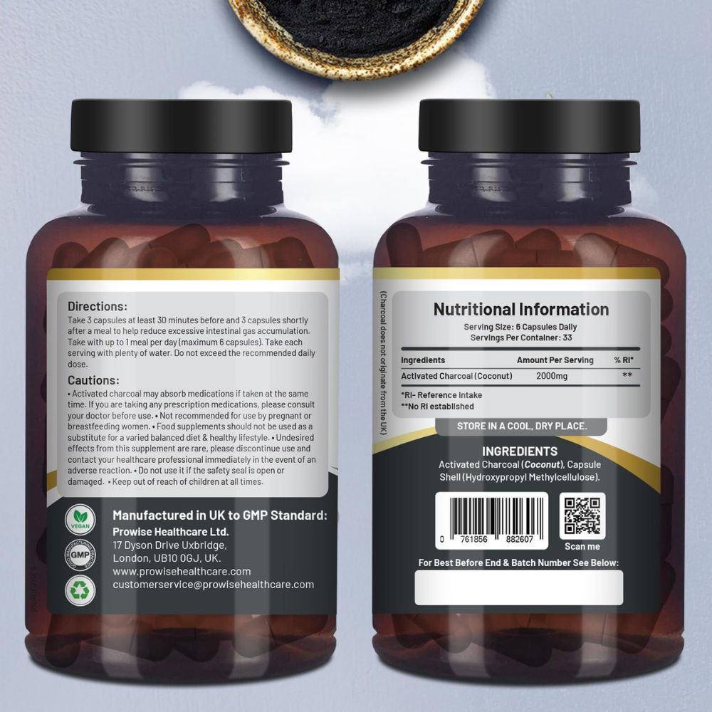 Prowise Healthcare | Aktivkohle-Kapseln 2000 mg - 200 vegane Kapseln