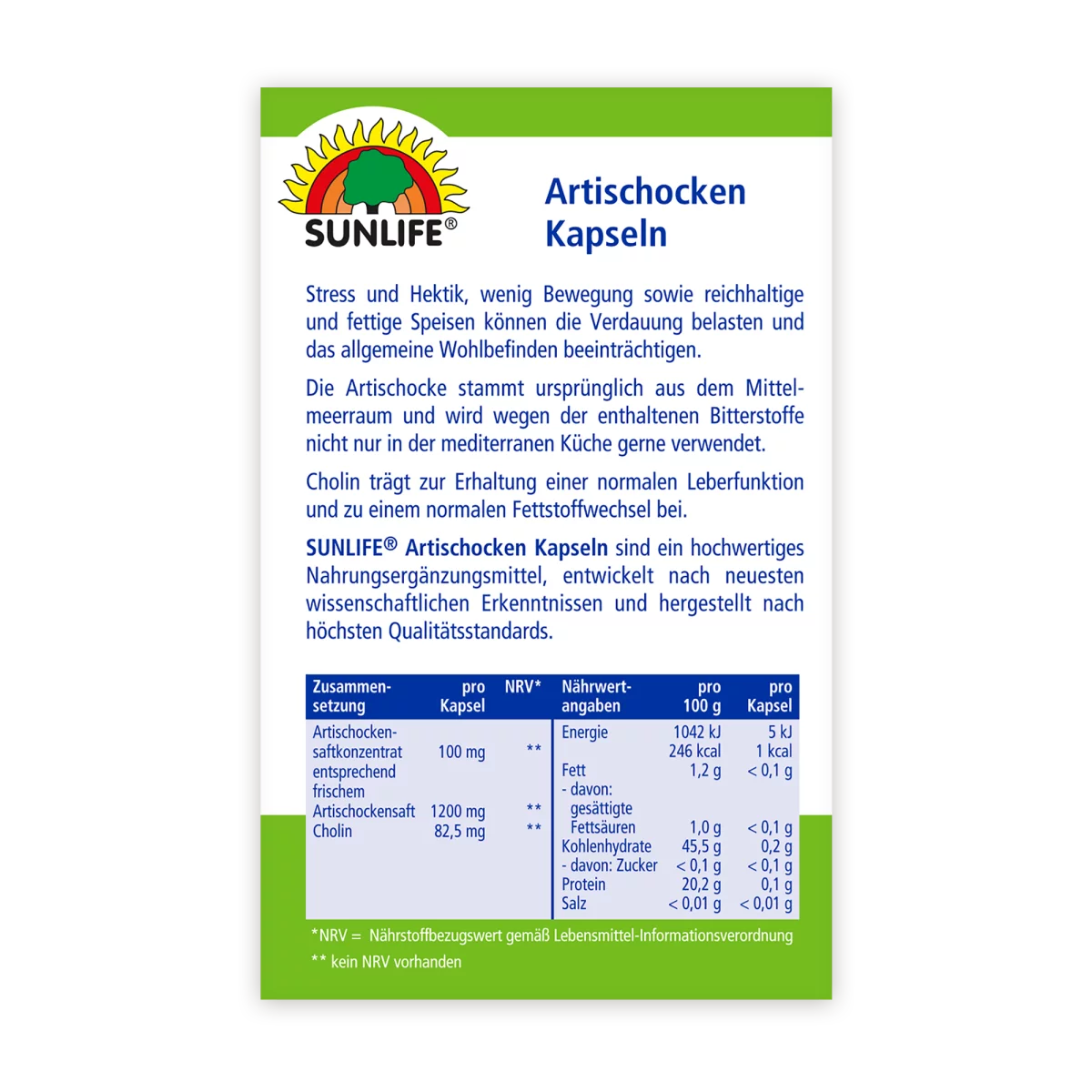 Sunlife | Artischocken Kapseln - Für eine gesunde Verdauung und Leber