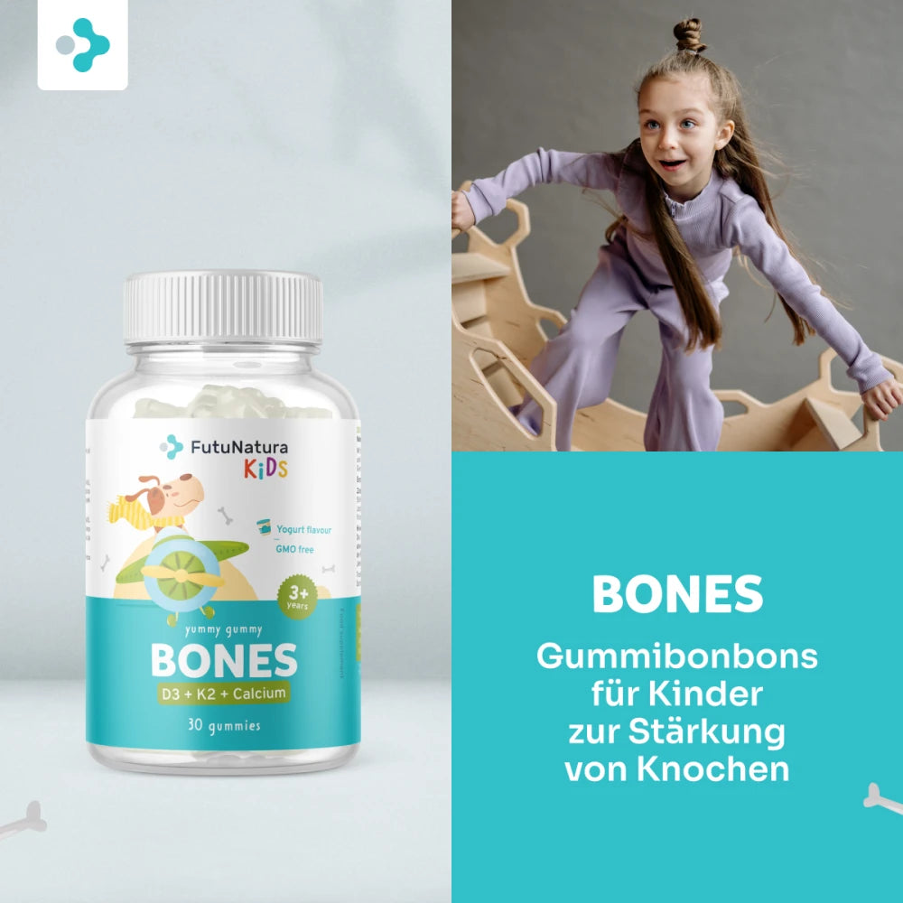 FutuNatura | Bones für Kinder zur Stärkung von Knochen und Zähnen - 30 Gummibonbons