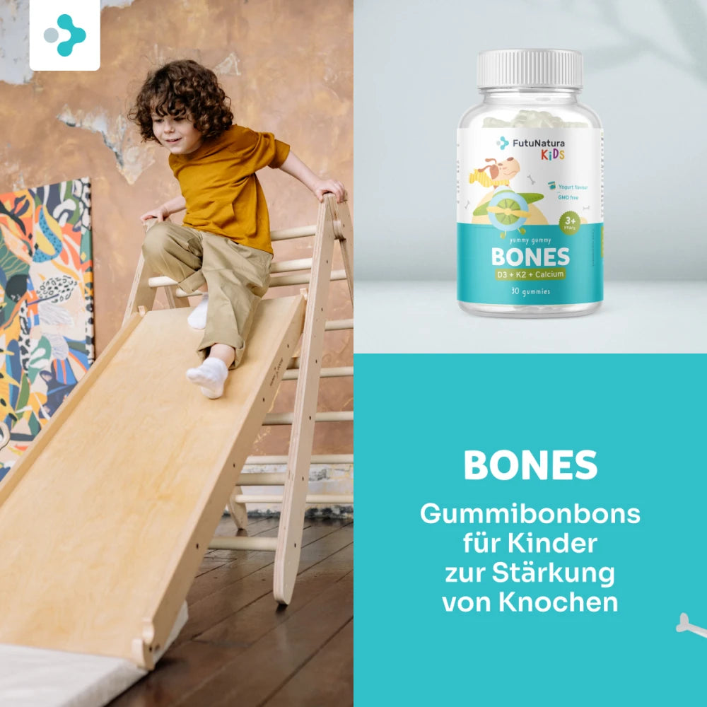 FutuNatura | Bones für Kinder zur Stärkung von Knochen und Zähnen - 30 Gummibonbons