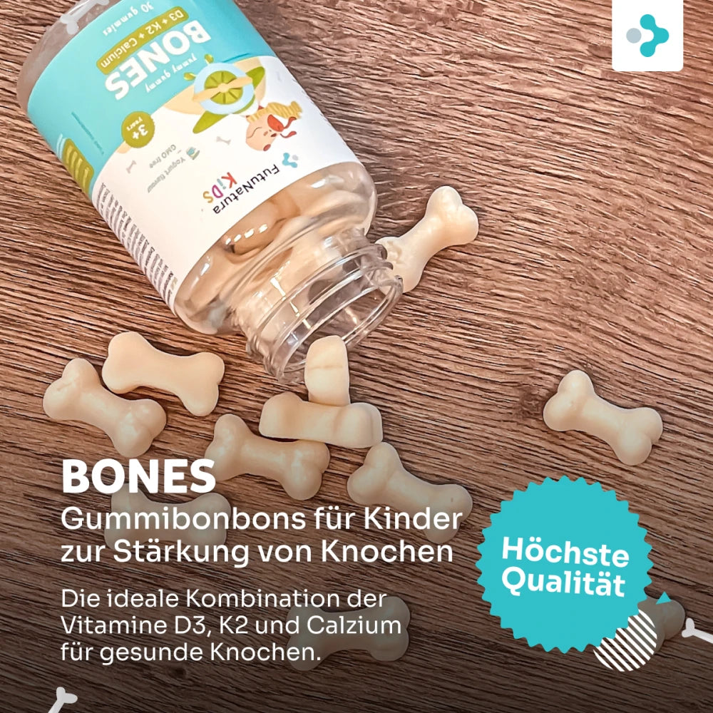 FutuNatura | Bones für Kinder zur Stärkung von Knochen und Zähnen - 30 Gummibonbons