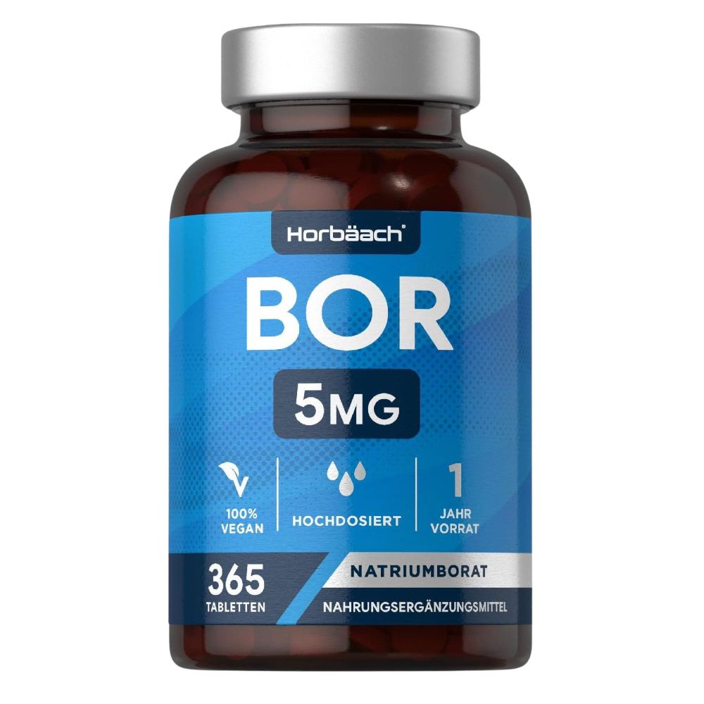 Horbäach | Boron 5mg - Hochdosiert - 1 Jahr Vorrat - 365 Vegane Tabletten