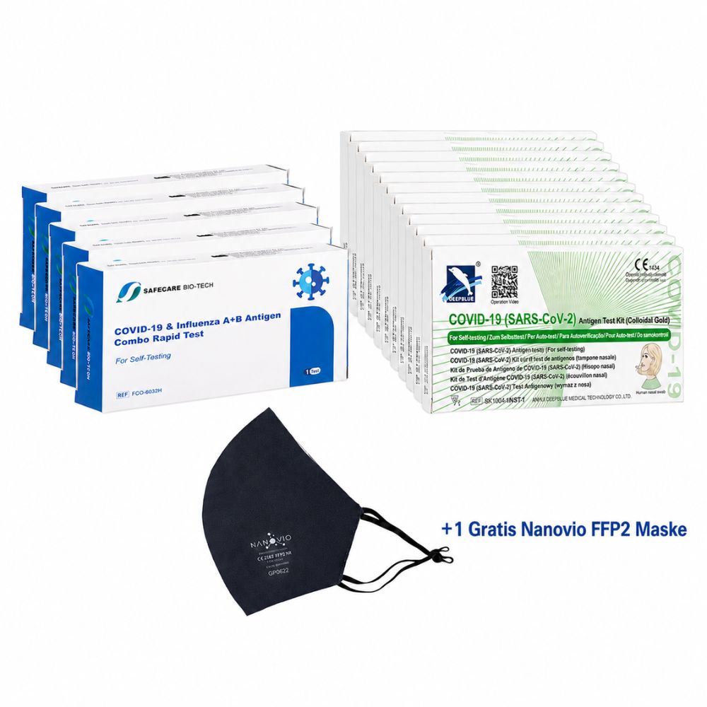 Medicare+ | COVID-19 4in1 Aktion + Influenza A+B Antigen 15erCombo + GRATIS NANOVIO FFP2