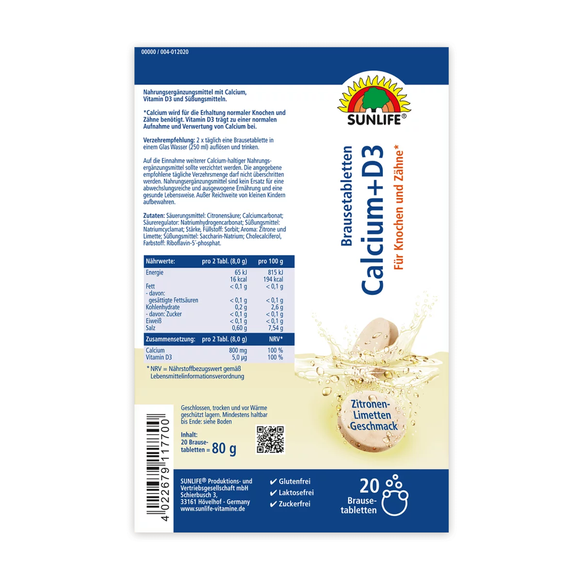 Sunlife | Calcium + Vitamin D3 Brausetabletten